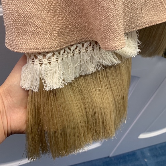 PatBO Fringe Trim Ruffle Linen Mini knee length Dress sand size 36 US 4 new - Picture 7 of 10